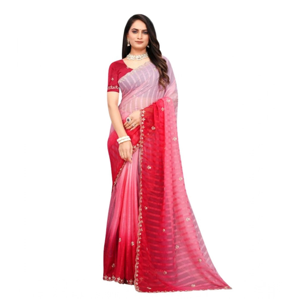 Seduva Women's Chiffon Embroidred Saree With Unstitched Blouse 5.5Mtr (Pink)