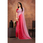Seduva Women's Chiffon Embroidred Saree With Unstitched Blouse 5.5Mtr (Pink)