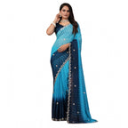 Seduva Women's Chiffon Embroidred Saree With Unstitched Blouse 5.5Mtr (Light Blue)