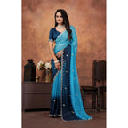 Seduva Women's Chiffon Embroidred Saree With Unstitched Blouse 5.5Mtr (Light Blue)