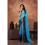 Seduva Women's Chiffon Embroidred Saree With Unstitched Blouse 5.5Mtr (Light Blue)