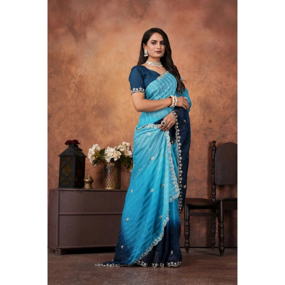 Seduva Women's Chiffon Embroidred Saree With Unstitched Blouse 5.5Mtr (Light Blue)