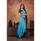 Seduva Women's Chiffon Embroidred Saree With Unstitched Blouse 5.5Mtr (Light Blue)