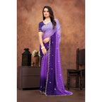 Seduva Women's Chiffon Embroidred Saree With Unstitched Blouse 5.5Mtr (Purple)