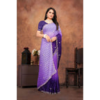 Seduva Women's Chiffon Embroidred Saree With Unstitched Blouse 5.5Mtr (Purple)