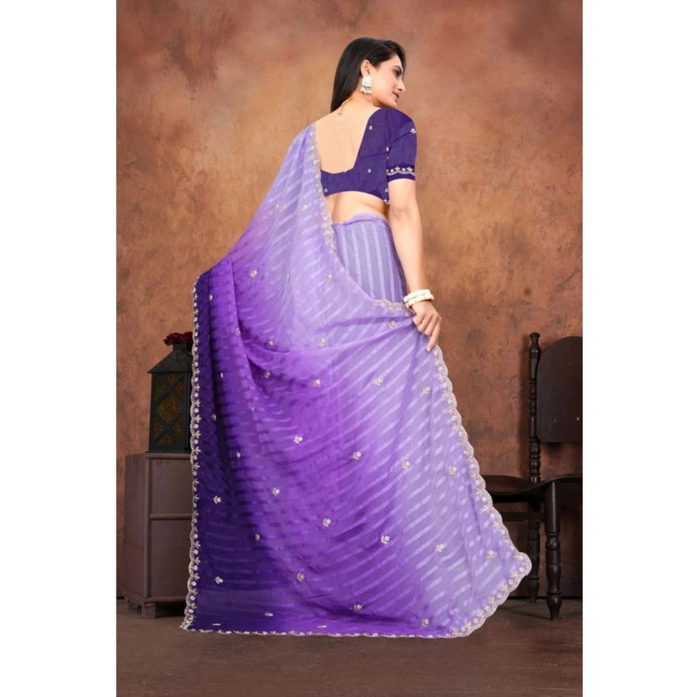 Seduva Women's Chiffon Embroidred Saree With Unstitched Blouse 5.5Mtr (Purple)