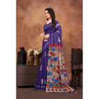 Seduva Women's Linen Printed Saree With Unstitched Blouse 5.5Mtr (Purple)