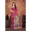 Seduva Women's Linen Printed Saree With Unstitched Blouse 5.5Mtr (Purple)