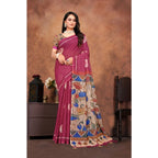 Seduva Women's Linen Printed Saree With Unstitched Blouse 5.5Mtr (Purple)