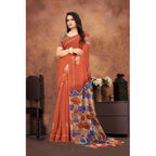 Seduva Women's Linen Printed Saree With Unstitched Blouse 5.5Mtr (Red)