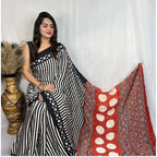 Seduva Women's Satin Printed Saree With Unstitched Blouse 5.5Mtr (Black)