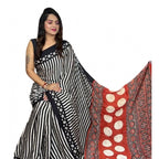 Seduva Women's Satin Printed Saree With Unstitched Blouse 5.5Mtr (Black)
