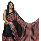 Seduva Women's Satin Printed Saree With Unstitched Blouse 5.5Mtr (Black)