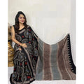 Seduva Women's Satin Printed Saree With Unstitched Blouse 5.5Mtr (Black)