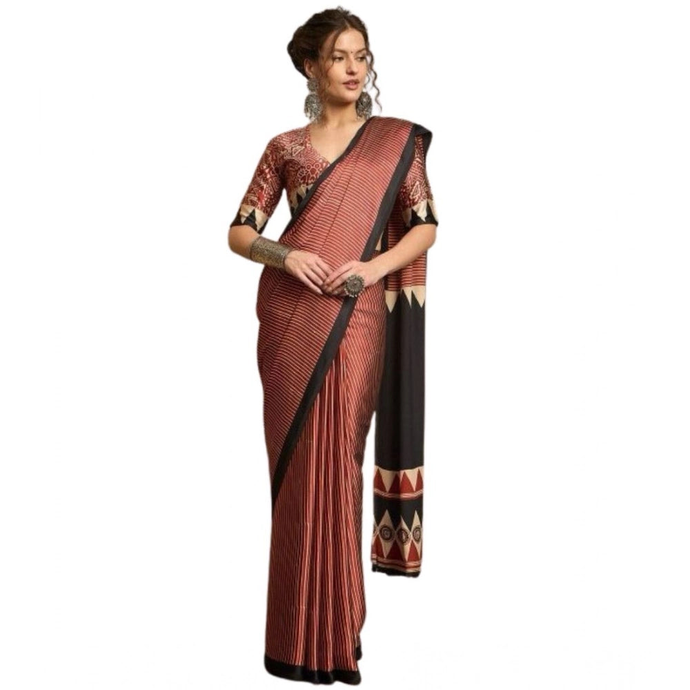Seduva Women's Satin Printed Saree With Unstitched Blouse 5.5Mtr (Black)