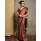 Seduva Women's Satin Printed Saree With Unstitched Blouse 5.5Mtr (Black)