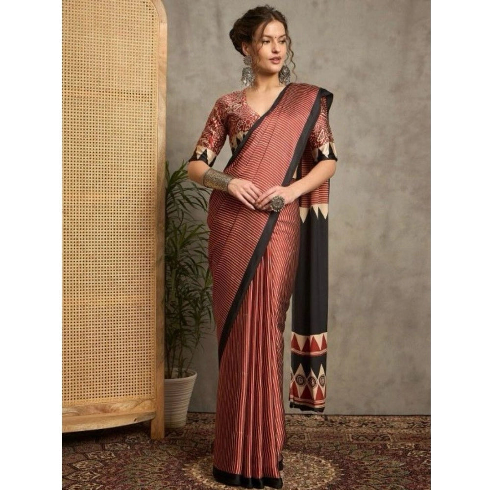 Seduva Women's Satin Printed Saree With Unstitched Blouse 5.5Mtr (Black)