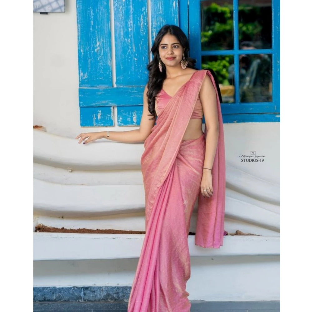 Seduva Women's Silk Embroidred Saree With Unstitched Blouse 5.5Mtr (Pink)