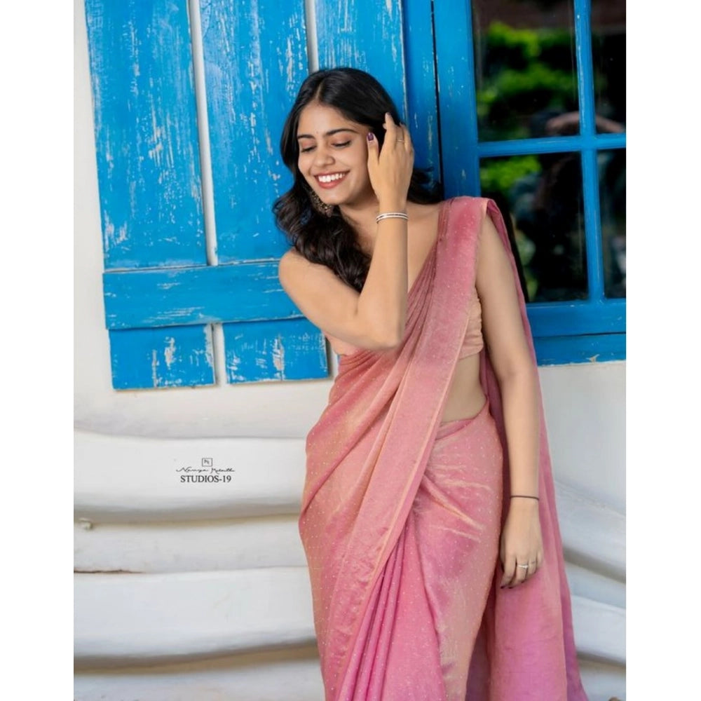 Seduva Women's Silk Embroidred Saree With Unstitched Blouse 5.5Mtr (Pink)