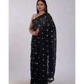 Seduva Women's Linen Printed Saree With Unstitched Blouse 5.5Mtr (Black)