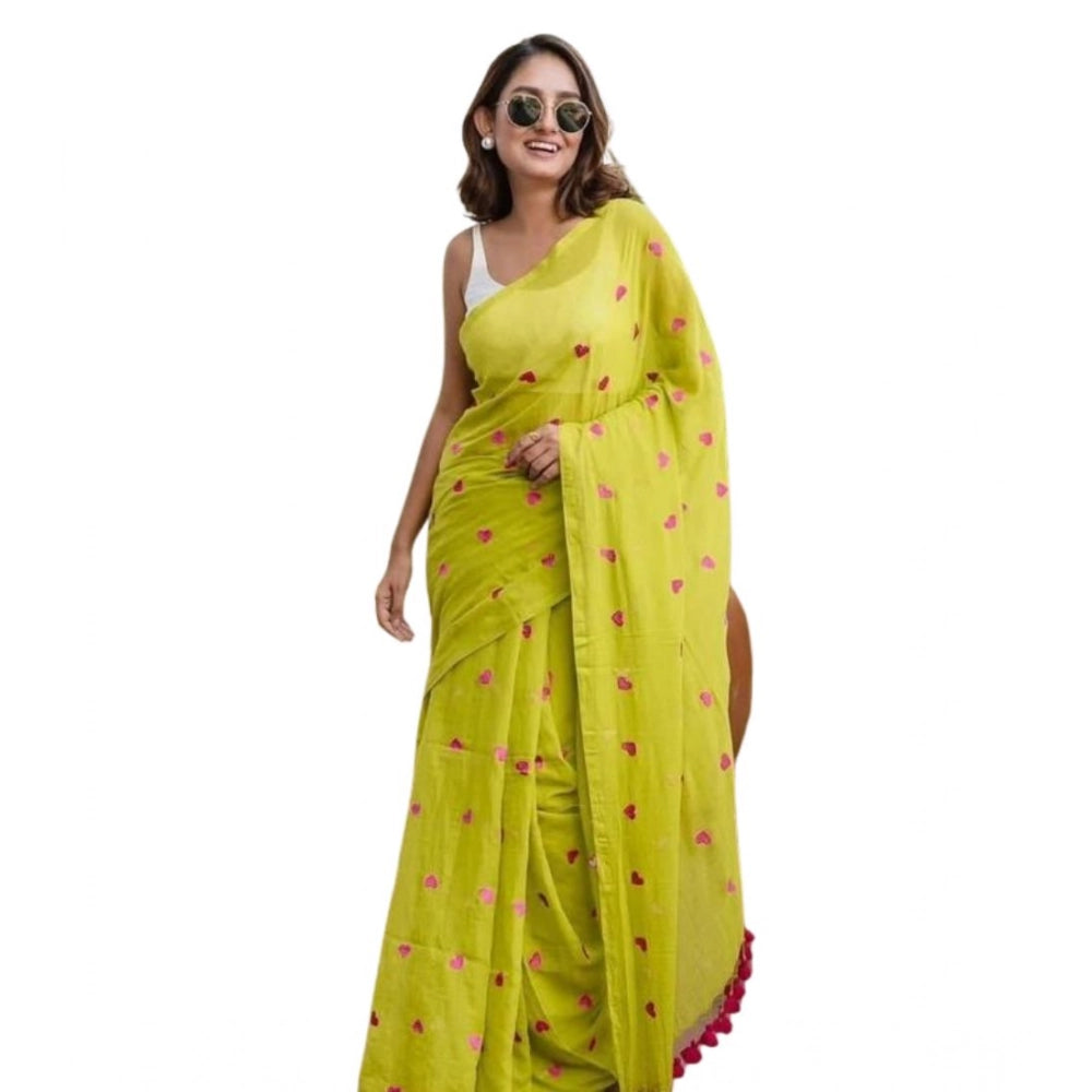 Seduva Women's Linen Printed Saree With Unstitched Blouse 5.5Mtr (Light Green)