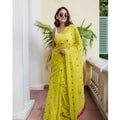 Seduva Women's Linen Printed Saree With Unstitched Blouse 5.5Mtr (Light Green)