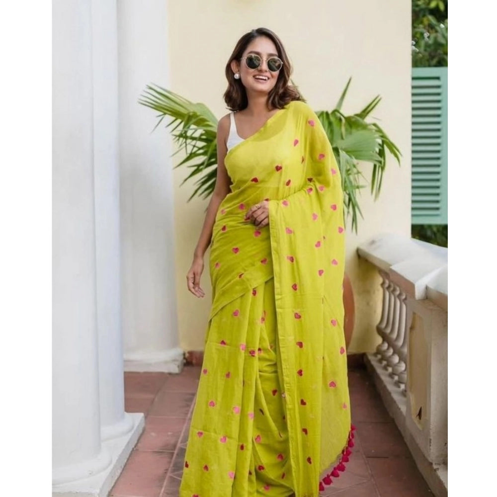 Seduva Women's Linen Printed Saree With Unstitched Blouse 5.5Mtr (Light Green)