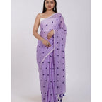 Seduva Women's Linen Printed Saree With Unstitched Blouse 5.5Mtr (Purple)