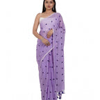 Seduva Women's Linen Printed Saree With Unstitched Blouse 5.5Mtr (Purple)