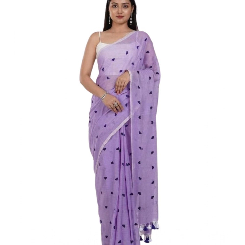 Seduva Women's Linen Printed Saree With Unstitched Blouse 5.5Mtr (Purple)