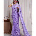 Seduva Women's Linen Printed Saree With Unstitched Blouse 5.5Mtr (Purple)