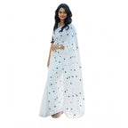 Seduva Women's Linen Printed Saree With Unstitched Blouse 5.5Mtr (White)