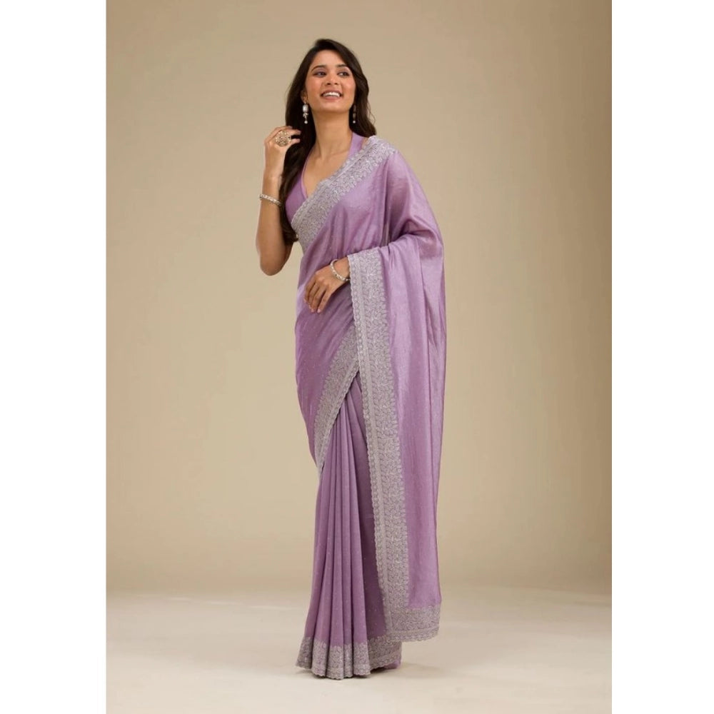 Seduva Women's Silk Embroidred Saree With Unstitched Blouse 5.5Mtr (Purple)