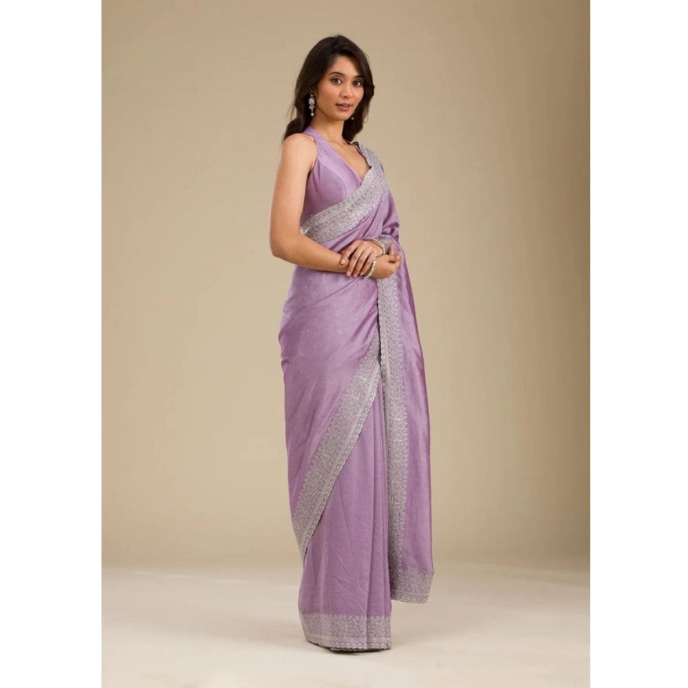 Seduva Women's Silk Embroidred Saree With Unstitched Blouse 5.5Mtr (Purple)