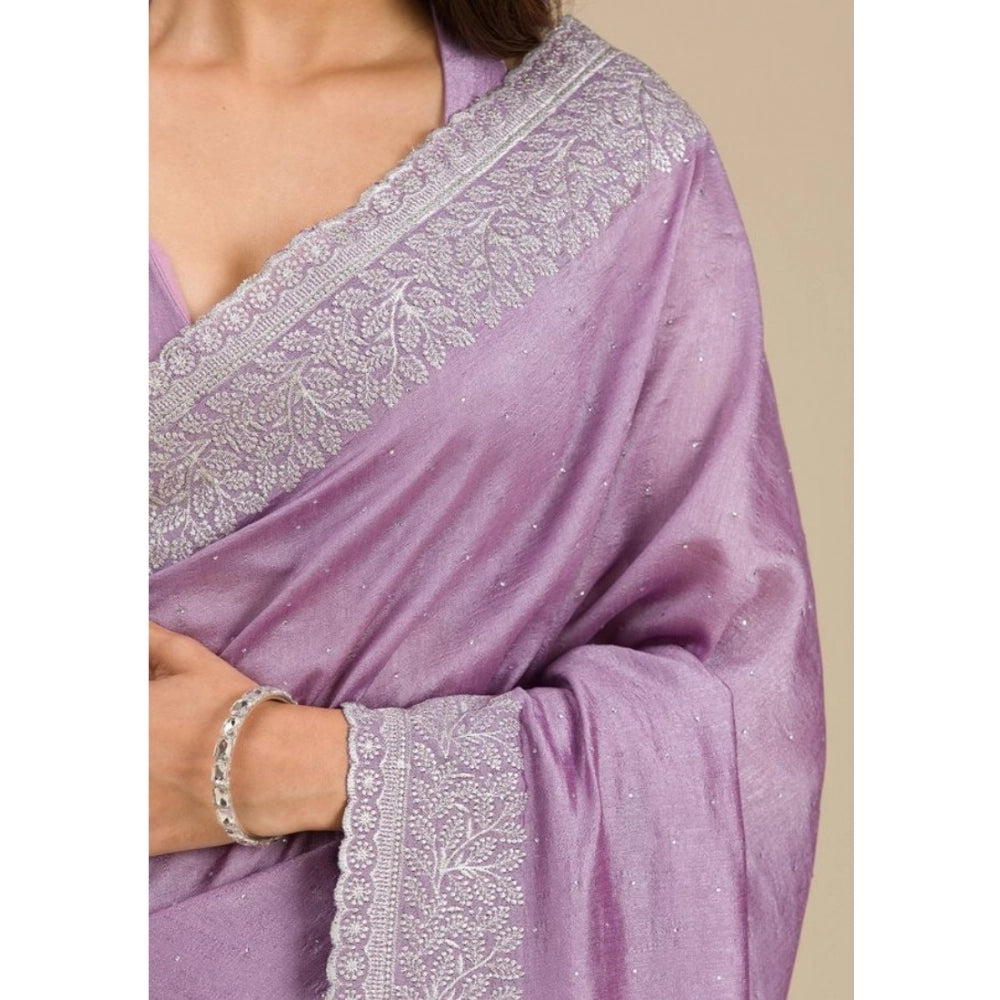 Seduva Women's Silk Embroidred Saree With Unstitched Blouse 5.5Mtr (Purple)