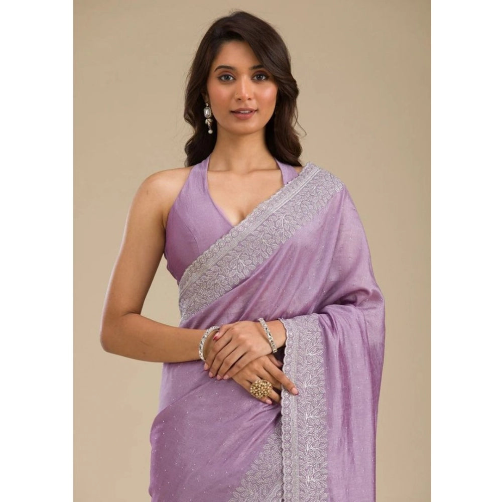 Seduva Women's Silk Embroidred Saree With Unstitched Blouse 5.5Mtr (Purple)