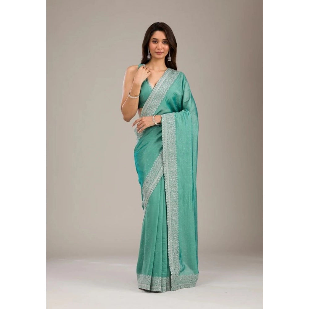 Seduva Women's Silk Embroidred Saree With Unstitched Blouse 5.5Mtr (Light Green)