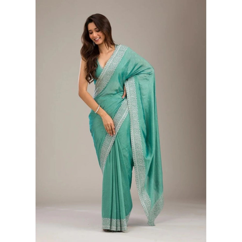 Seduva Women's Silk Embroidred Saree With Unstitched Blouse 5.5Mtr (Light Green)