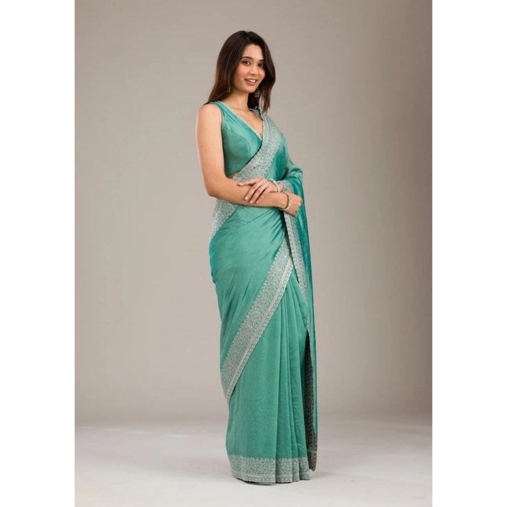 Seduva Women's Silk Embroidred Saree With Unstitched Blouse 5.5Mtr (Light Green)