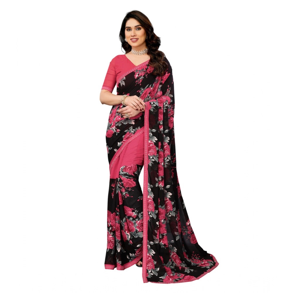 Seduva Women's Georgette Printed Saree With Unstitched Blouse 5.5Mtr (Pink)