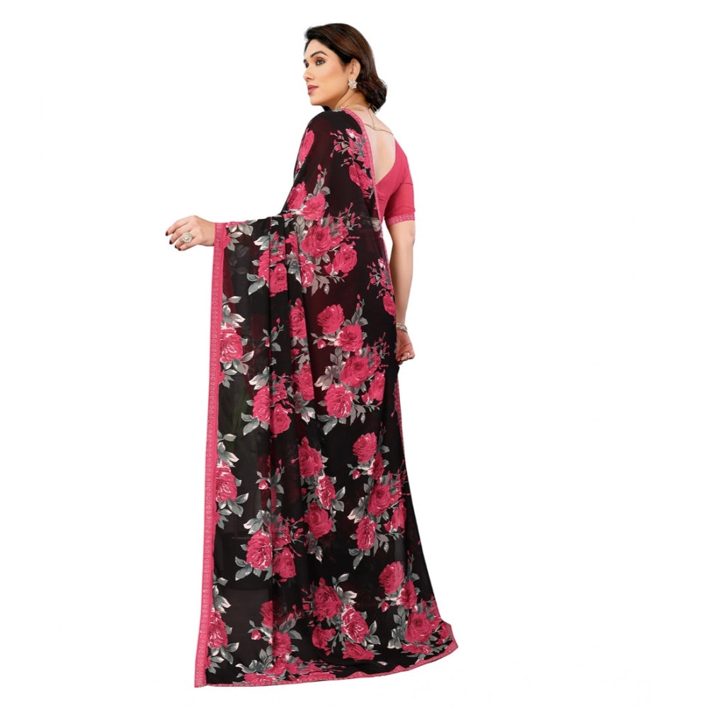 Seduva Women's Georgette Printed Saree With Unstitched Blouse 5.5Mtr (Pink)