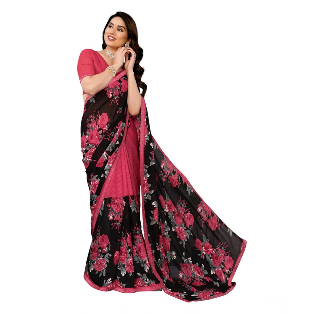 Seduva Women's Georgette Printed Saree With Unstitched Blouse 5.5Mtr (Pink)