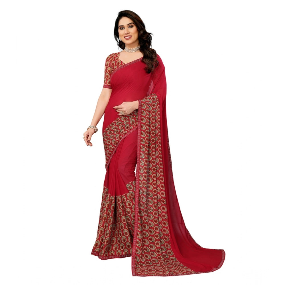 Seduva Women's Georgette Printed Saree With Unstitched Blouse 5.5Mtr (Red)
