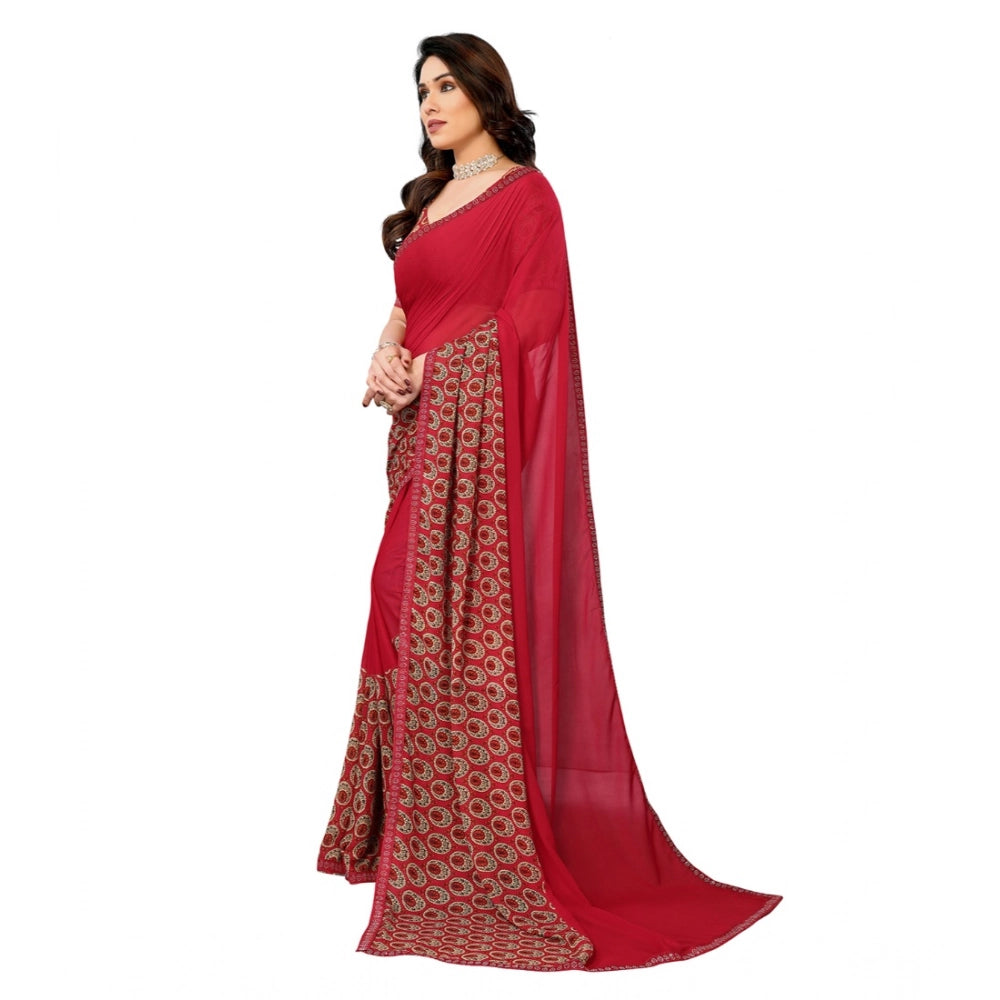 Seduva Women's Georgette Printed Saree With Unstitched Blouse 5.5Mtr (Red)