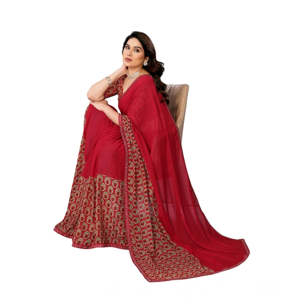 Seduva Women's Georgette Printed Saree With Unstitched Blouse 5.5Mtr (Red)