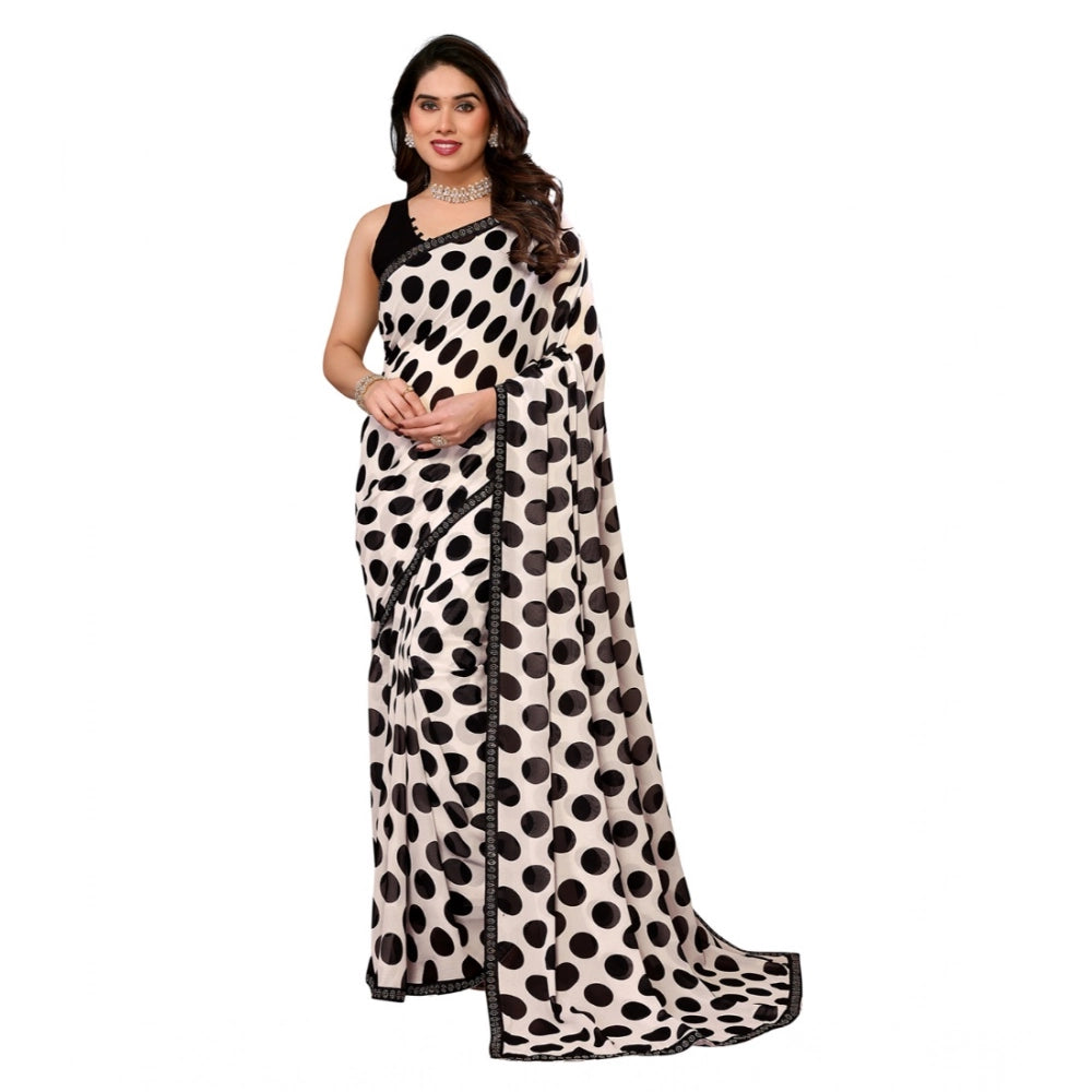 Seduva Women's Georgette Printed Saree With Unstitched Blouse 5.5Mtr (Black)