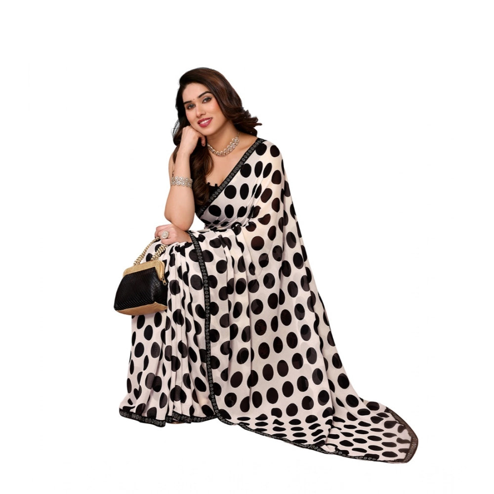 Seduva Women's Georgette Printed Saree With Unstitched Blouse 5.5Mtr (Black)