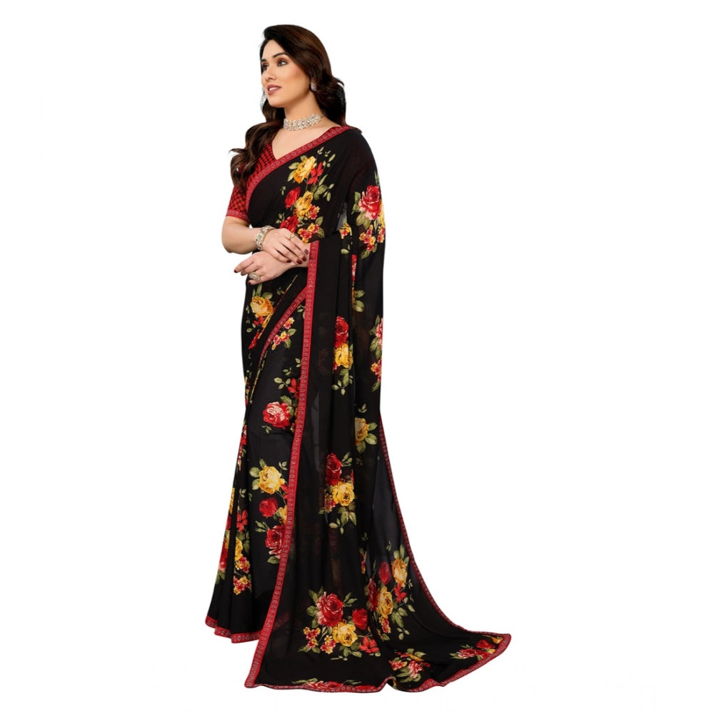 Seduva Women's Georgette Printed Saree With Unstitched Blouse 5.5Mtr (Black)