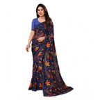 Seduva Women's Georgette Printed Saree With Unstitched Blouse 5.5Mtr (Blue)