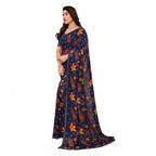Seduva Women's Georgette Printed Saree With Unstitched Blouse 5.5Mtr (Blue)
